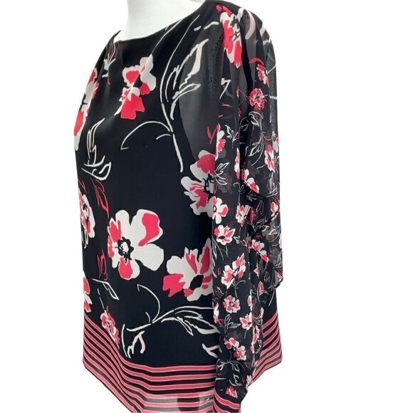 Calvin Klein Black Pink White short Sleeve Floral Top With Tank Lining - Picture 7 of 15